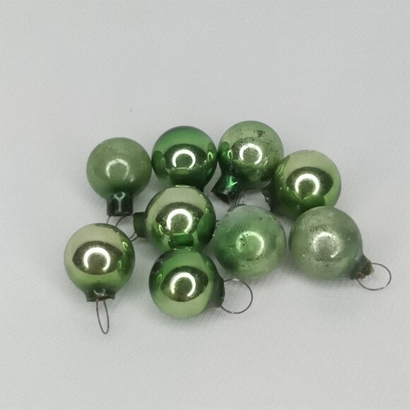 MCM Christmas Ornament Set Of 9 Feather Tree Green Glass Shiny Brite 1950s - Picture 2 of 7